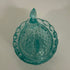 Blue iridescent glass mini hen-on-nest salt cellar