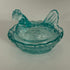 Blue iridescent glass mini hen-on-nest salt cellar