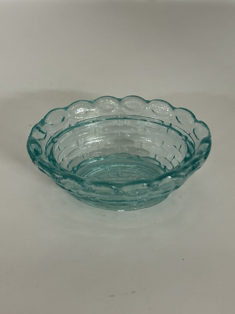 Blue iridescent glass mini hen-on-nest salt cellar