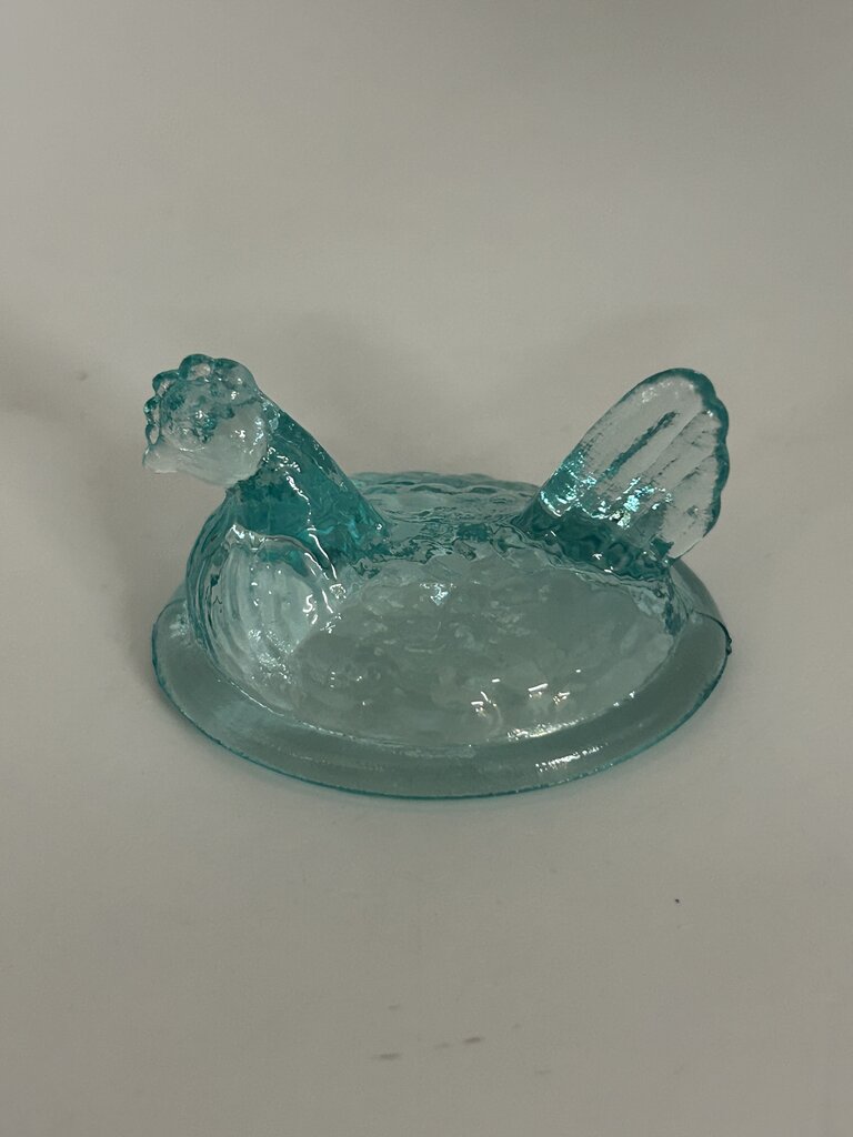 Blue iridescent glass mini hen-on-nest salt cellar