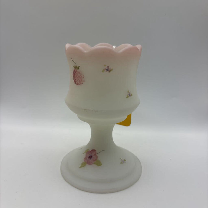 VTG 1950s-60s FENTON Hand Painted/Signed Votive *GLOWS GREEN*