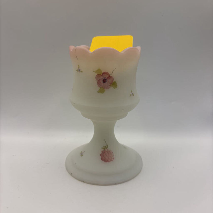 VTG 1950s-60s FENTON Hand Painted/Signed Votive *GLOWS GREEN*