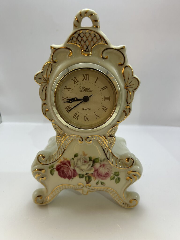 Vintage Baroque Style Floral Porcelain Mantel Clock