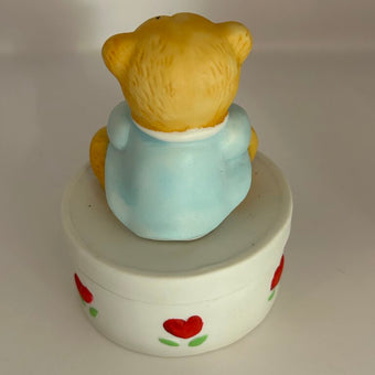 *** VTG 1980s Ceramic Bear & Doll Trinket Box