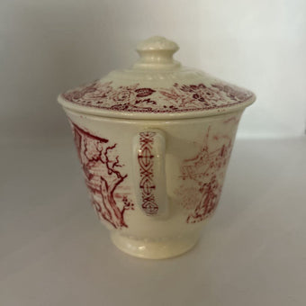 Vintage Homer Laughlin Historical America Red Transferware Lidded Sugar Bowl