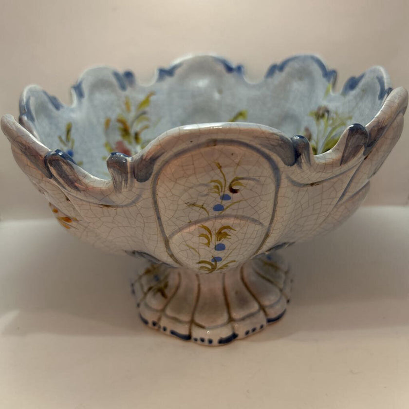 Majolica style pedestal bowl