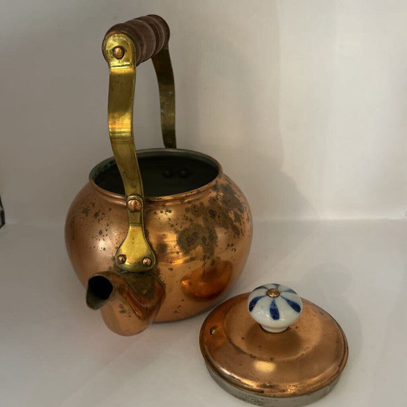 Vintage Tagus Copper Teapot w/ Ceramic Knob Made in Portugal