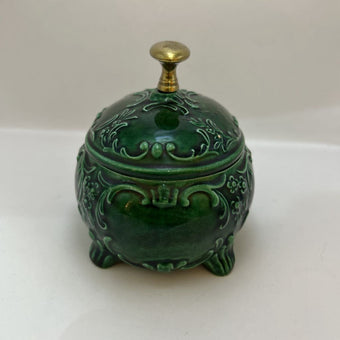 Ornate Handmade Green Ceramic Lidded Trinket Dish