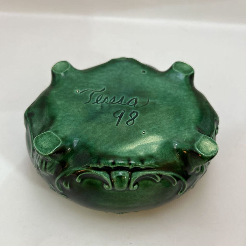 Ornate Handmade Green Ceramic Lidded Trinket Dish