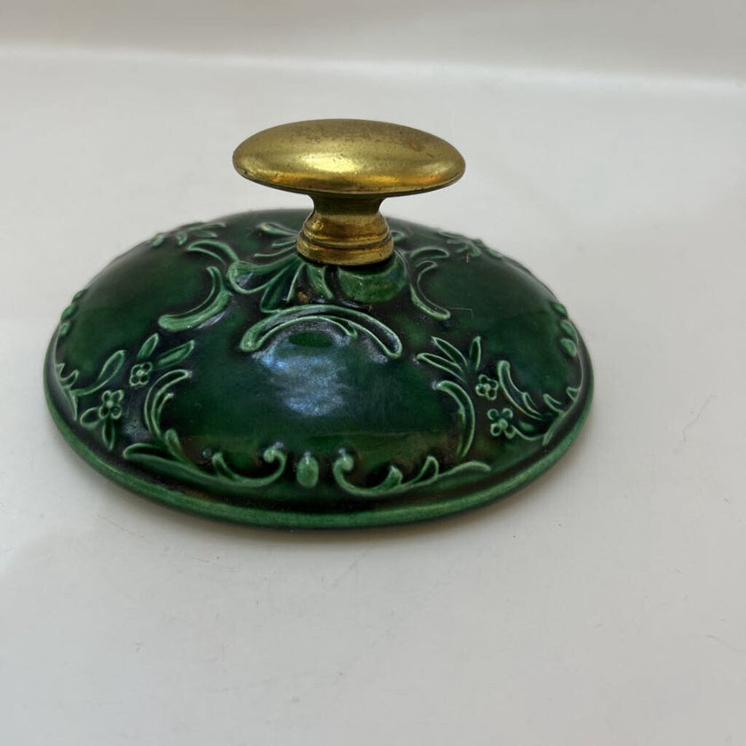 Ornate Handmade Green Ceramic Lidded Trinket Dish