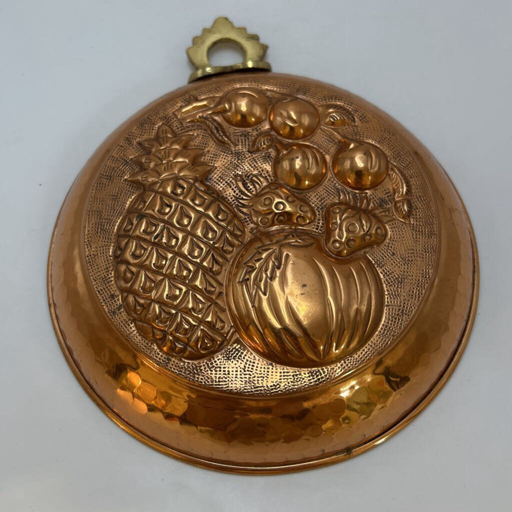 Vintage Italian copper jelly mold with embossed pineapple and