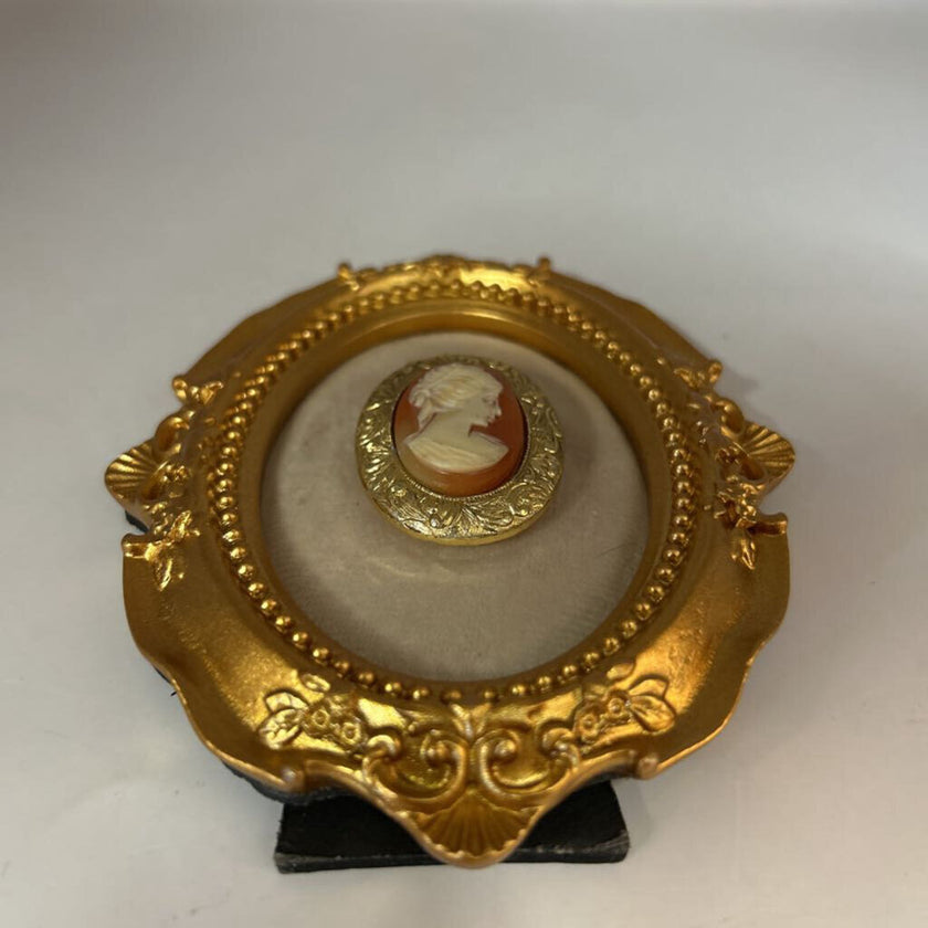 Vintage Cameo Style Brooch in Ornate Gold Frame