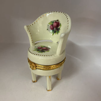 Vintage Miniature Porcelain Chair Trinket Box with Fruit Motif