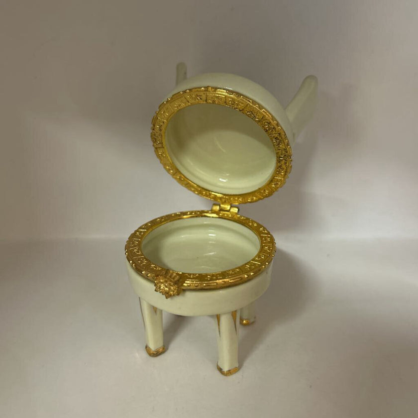 Vintage Miniature Porcelain Chair Trinket Box with Fruit Motif
