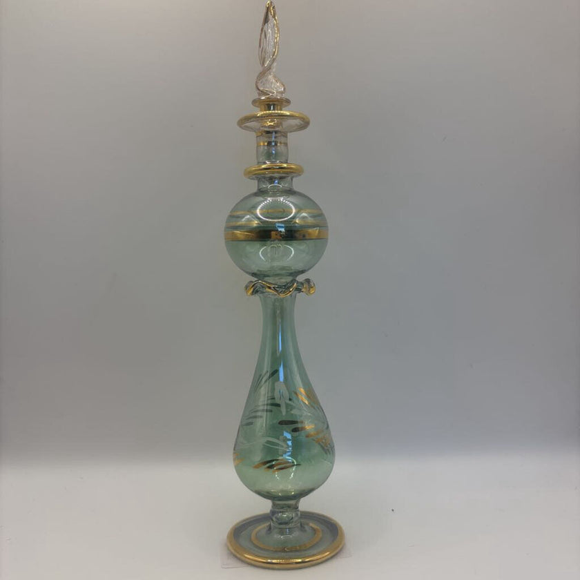 Egyptian Glass Perfume Bottle Mint & Gold Large