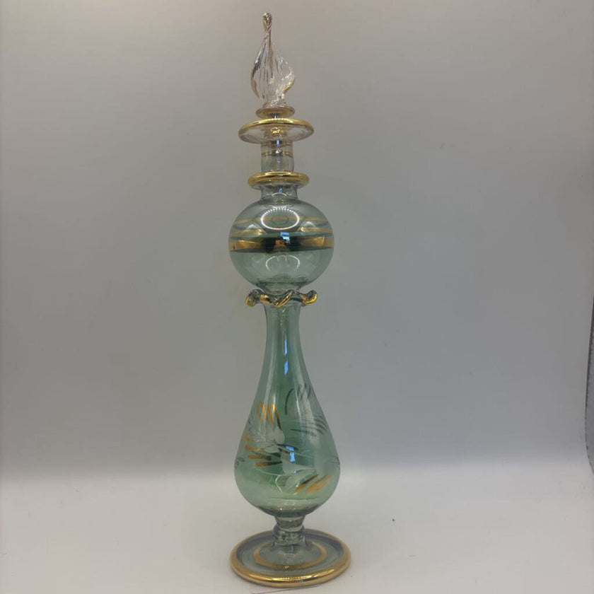Egyptian Glass Perfume Bottle Mint & Gold Large