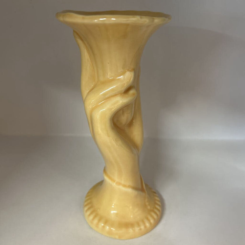 Vintage Shawnee Pottery Art Deco Style Yellow Hand Vase