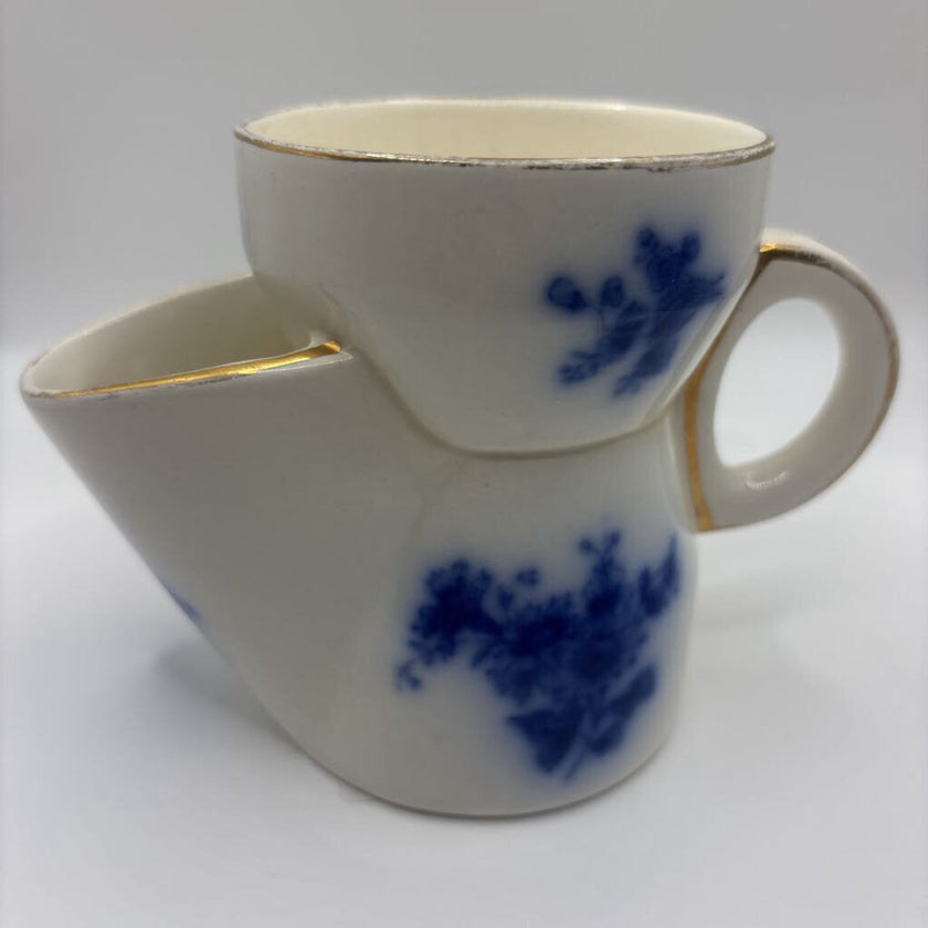 Blue Floral Porcelain Shaving Scuttle