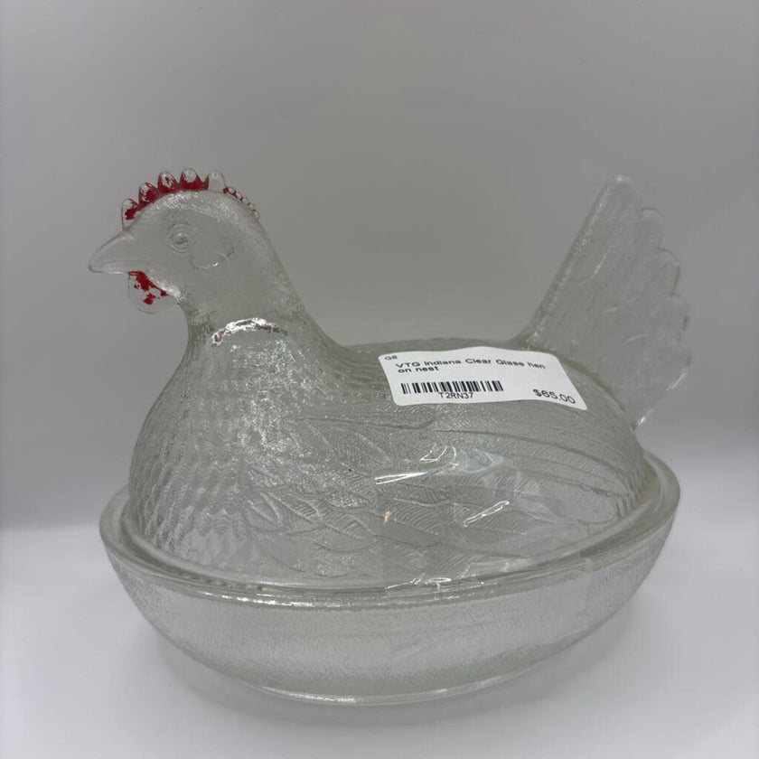 VTG Indiana Clear Glass hen on nest