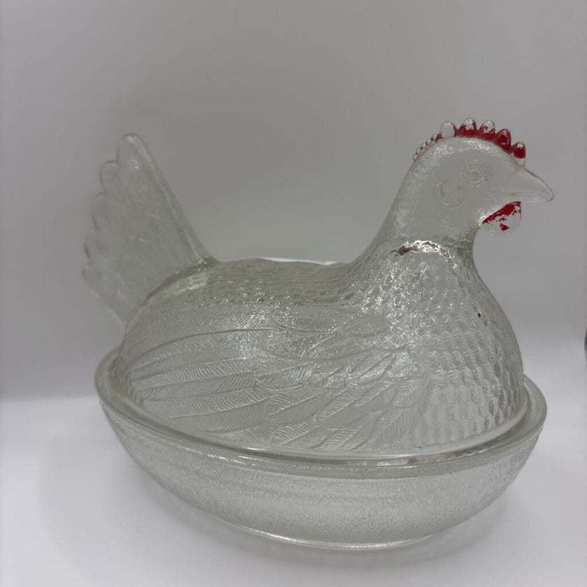 VTG Indiana Clear Glass hen on nest