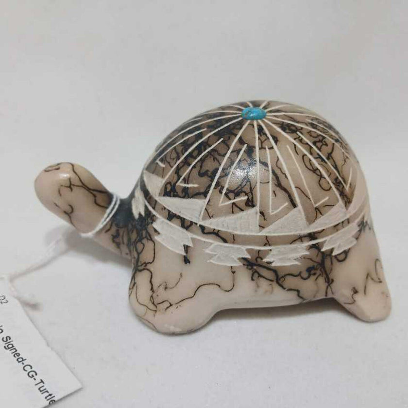 Native American Turtle Figurine with Turquoise Stone