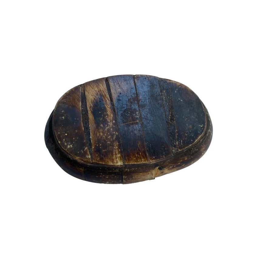 Small Primitive Vintage Oval Antiqued Bone Trinket Box, 3
