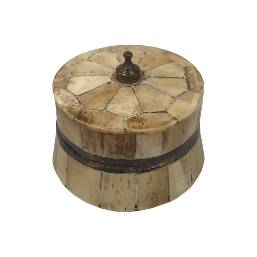 Antiqued Primitive Round Bone & Wood Box | Tabletop decor