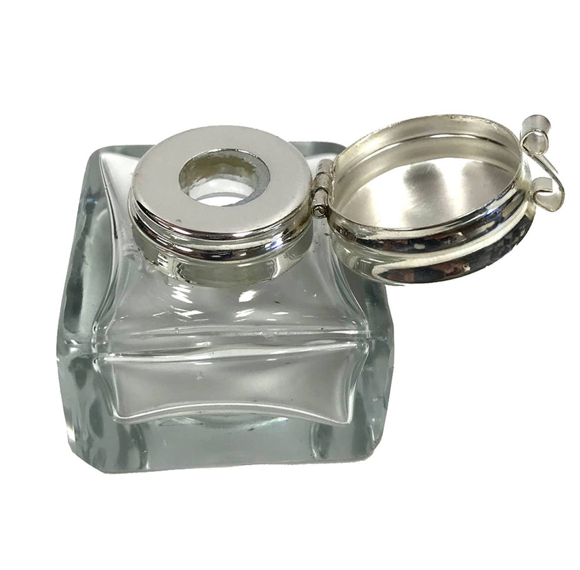 Square Clear Glass Inkwell, 1-3/4
