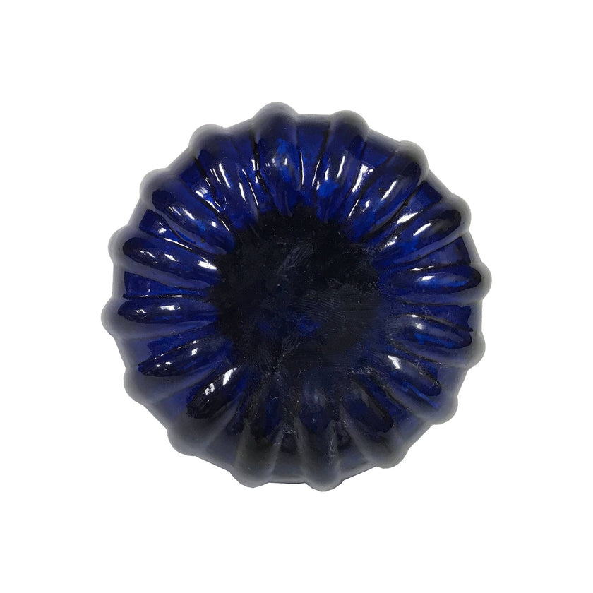 Cobalt Blue Swirl Glass Vintage Inkwell w/ Nickel Plated Lid, 3