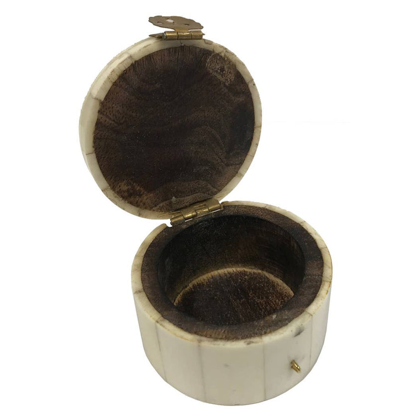 Round Bone Jewelry Box with Engraved Floral Design | Storage