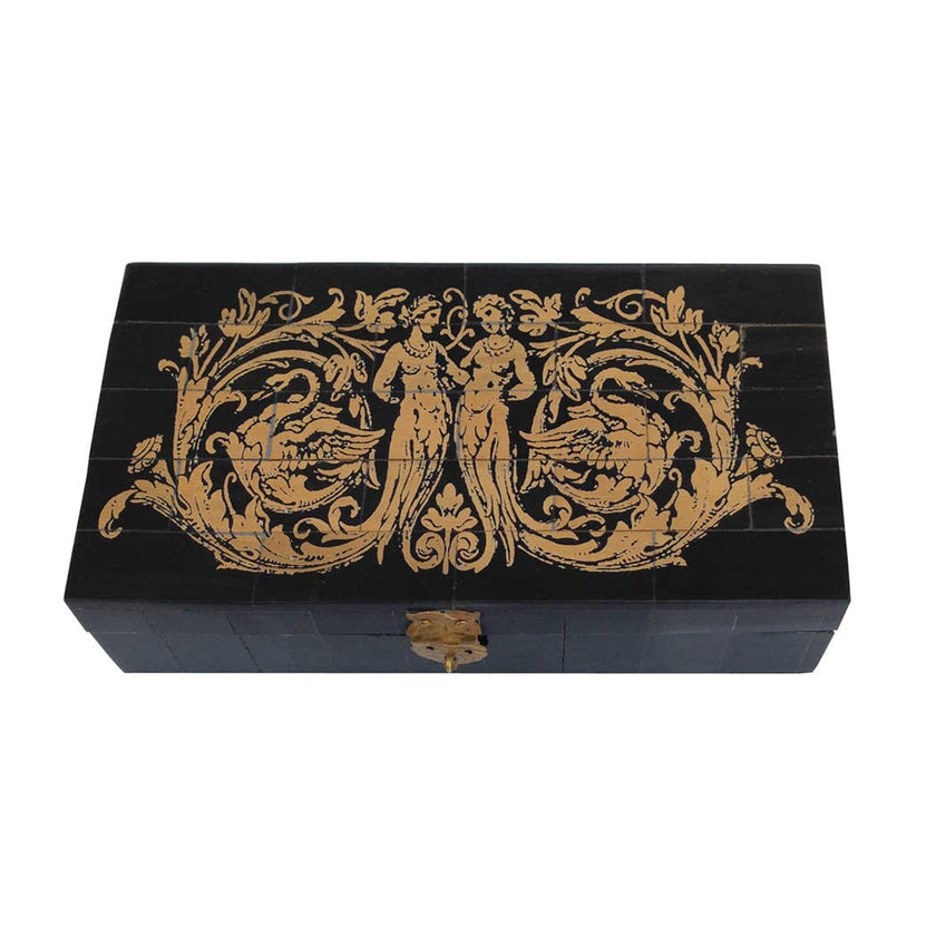Mermaids & Swans Scrimshaw Horn Storage Box | Tabletop Decor